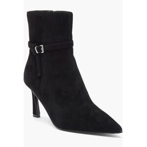 Steve Madden Layan Ankle Booties 7 Black Suede NWOT Boots Heel Dress Buckle Prep